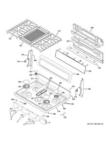 Control Panel & Cooktop Diagram and Parts List for PGB911EEJ1ES  General Electric Range