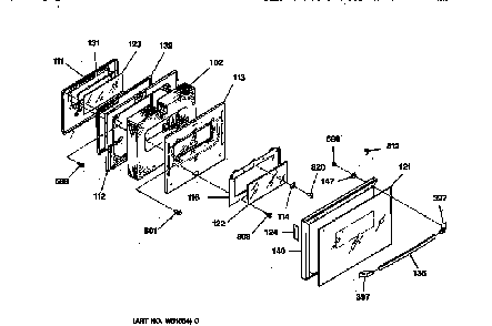 Oven Door Diagram and Parts List for JSP31WV2WW  General Electric Range