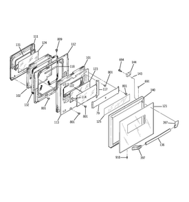 Upper Door Diagram and Parts List for JRP24BW3BB  General Electric Wall Oven
