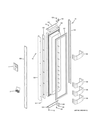 Freezer Door Diagram and Parts List for ZIS420NKC  General Electric Refrigerator