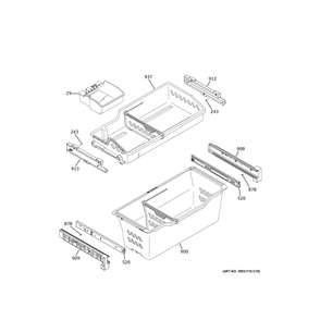 Freezer Shelves Diagram and Parts List for GWE22JYMCFFS  General Electric Refrigerator
