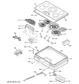 Control Panel & Cooktop Diagram and Parts List for PP9036DJ2BB  General Electric Cooktop
