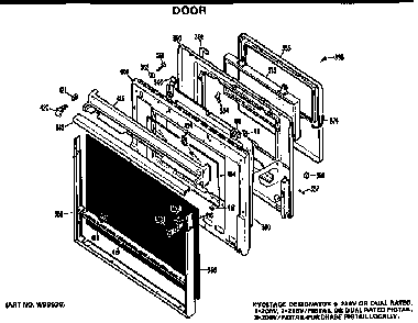 Door Diagram and Parts List for JKP07G*D2  General Electric Wall Oven