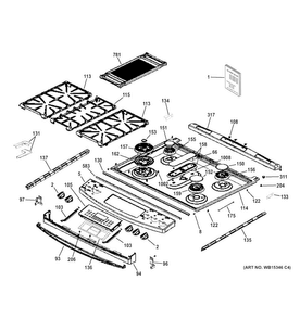 Control Panel & Cooktop Diagram and Parts List for P2S920SEF2SS  General Electric Range