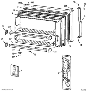 FREEZER DOOR Diagram and Parts List for TBX21ABRRWW  General Electric Refrigerator