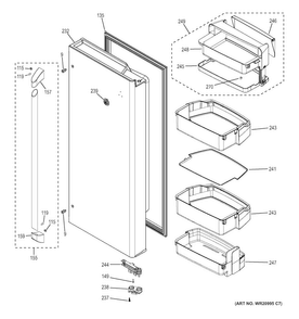 Fresh Food Door - Rh Diagram and Parts List for CFE28USHCSS  General Electric Refrigerator
