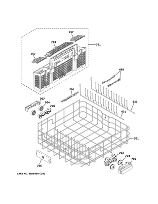 Part Location Diagram of WD09X25644 GE RACK HANDLE