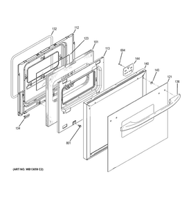Door Diagram and Parts List for JGRS06BEJ2BB  General Electric Wall Oven