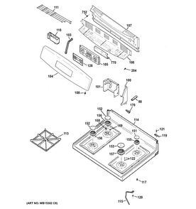 Control Panel & Cooktop Diagram and Parts List for JGB620DEF3BB  General Electric Range