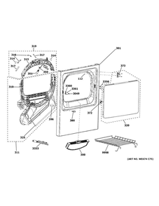 Front Panel And Door Diagram and Parts List for GTX52EASP0WB  General Electric Dryer