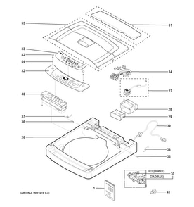 Controls & Top Panel Diagram and Parts List for WSLS1500H2WW  General Electric Washer