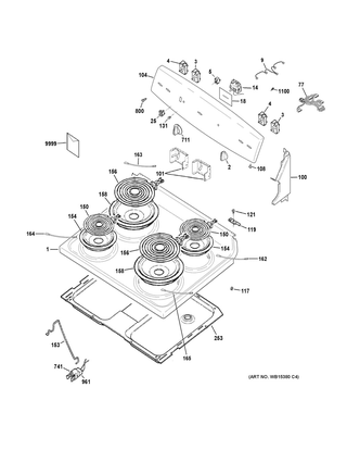 Control Panel & Cooktop Diagram and Parts List for JBS160DM1WW  General Electric Range