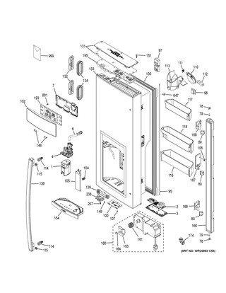 Dispenser Door Diagram and Parts List for PFE28PMKJES  General Electric Refrigerator