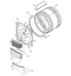 Front Bulkhead, Air Duct & Cylinder Diagram and Parts List for DDSS475GA1WW  General Electric Dryer