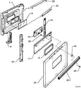 DOOR ASSEMBLY Diagram and Parts List for 12450-6  General Electric Range