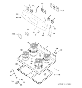 Control Panel & Cooktop Diagram and Parts List for JB255RK1SS  General Electric Range