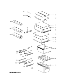 Shelves And Drawers Diagram and Parts List for GLE12HSPBRSS  General Electric Refrigerator