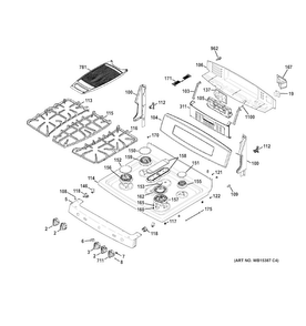 Control Panel & Cooktop Diagram and Parts List for PGB950DEF2WW  General Electric Range