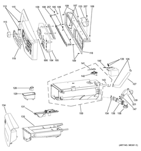 Controls & Dispenser Diagram and Parts List for GFWS1500D1WW  General Electric Washer