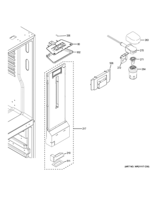 Fresh Food Section Diagram and Parts List for GDE21EGKBRWW  General Electric Refrigerator