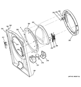 Front Panel & Door Diagram and Parts List for GFWN1300J1WW  General Electric Washer