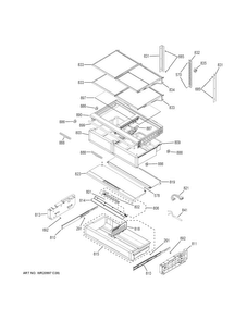 Fresh Food Shelves Diagram and Parts List for CFE28USHJSS  General Electric Refrigerator