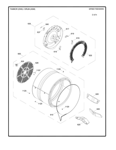 DRUM ASM Diagram and Parts List for GFMS170EH0WW  General Electric Dryer