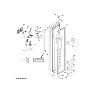 Freezer Door Diagram and Parts List for CSB48YP2NMS1  General Electric Refrigerator