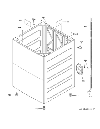 Cabinet Diagram and Parts List for GTW725BPN0DG  General Electric Washer
