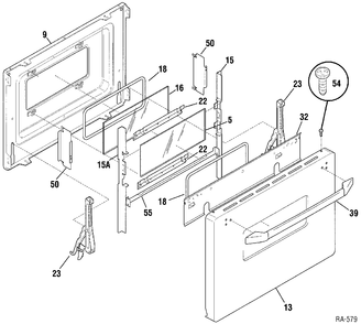 DOOR ASSEMBLY Diagram and Parts List for GRMF2150TT-2  General Electric Range
