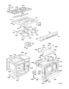 COOKTOP & CHASSIS Diagram and Parts List for CFSGGD36K1BS  General Electric Range