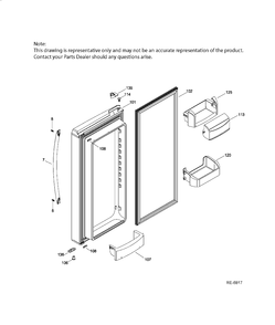 FF DOOR LEFT Diagram and Parts List for GFMS5HFFBSS  General Electric Refrigerator