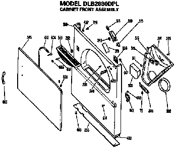 Cabinet Front Assembly Diagram and Parts List for DLB2880DPL  Hotpoint Dryer