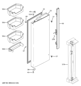 Fresh Food Door - Lh Diagram and Parts List for GWE19JSLDFSS  General Electric Refrigerator