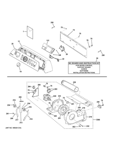 Backsplash, Blower And Motor Assembly Diagram and Parts List for PTD90GBPT1DG  General Electric Dryer