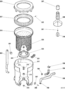TUB & AGITATOR ASSEMBLY Diagram and Parts List for GBXR2060W0WB  General Electric Washer