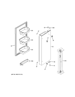 FRESH FOOD DOOR RH Diagram and Parts List for GFE24JGKBFBB  General Electric Refrigerator