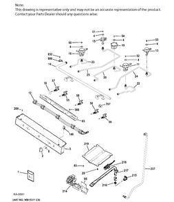 GAS & BURNER Diagram and Parts List for JCGBS66DEK1BB  General Electric Range