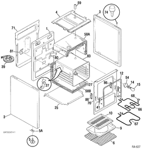 OVEN BODY Diagram and Parts List for 10411-1  General Electric Range