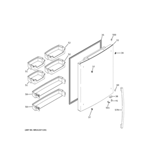 Fresh Food Door Diagram and Parts List for GDE25EYKJRFS  General Electric Refrigerator