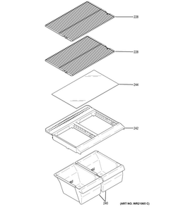 Fresh Food Shelves Diagram and Parts List for GIE18CTHHRWW  General Electric Refrigerator
