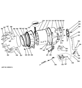 Tub And Motor Diagram and Parts List for JCB730DF3BB  General Electric Range