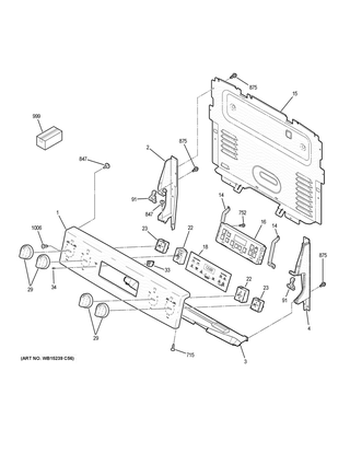Control Panel Diagram and Parts List for JB645DK4BB  General Electric Range