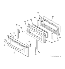 Upper Door Diagram and Parts List for JB850DF2BB  General Electric Range