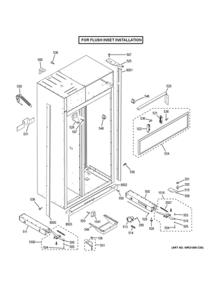 Case Parts - Flush Inset Diagram and Parts List for ZISB360DKC  General Electric Refrigerator