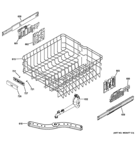 Upper Rack Asm Diagram and Parts List for GFMS170EH1WW  General Electric Dishwasher