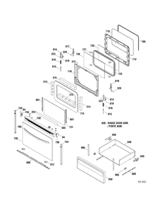 DOOR & DRAWER Diagram and Parts List for JCBP65DP1WW  General Electric Range