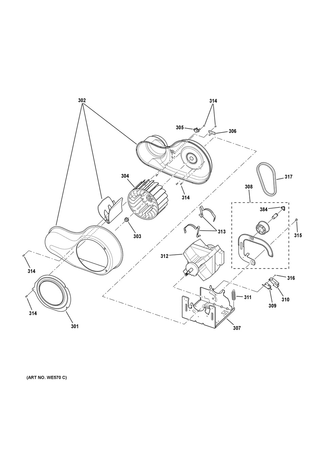 Blower & Motor Diagram and Parts List for DCVH480EK1WW  General Electric Dryer