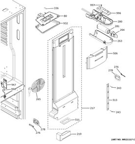 Fresh Food Section Diagram and Parts List for XNE25JSKWFSS  General Electric Refrigerator