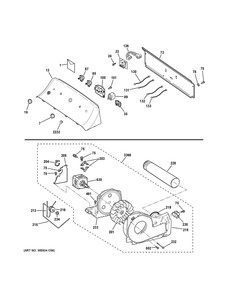Backsplash, Blower And Motor Assembly Diagram and Parts List for GTD45EASJ3WS  General Electric Dryer